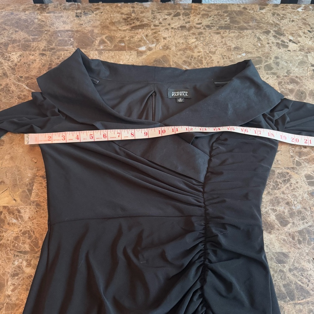 Adrianna Papell Dress Size 10 Black Stretchy Tuxedo Collar Party Cocktail - Picture 3 of 12